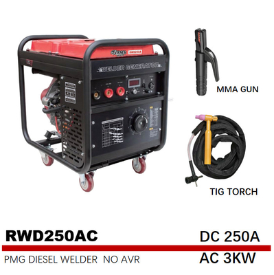 gerador da gasolina dos geradores 531cc 3kw da soldadura de arco de 75V RWD250AC 250A